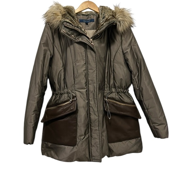 Cole Haan brown parka with faux fur hood - Picture 1 of 6